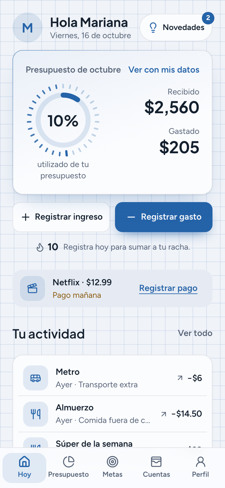 Demo de ZELVA: ingresos, gastos y presupuesto